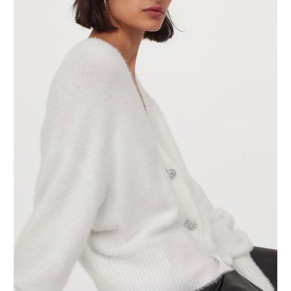 H&M White Rhinestone Button Cardigan - Picture 2 of 10